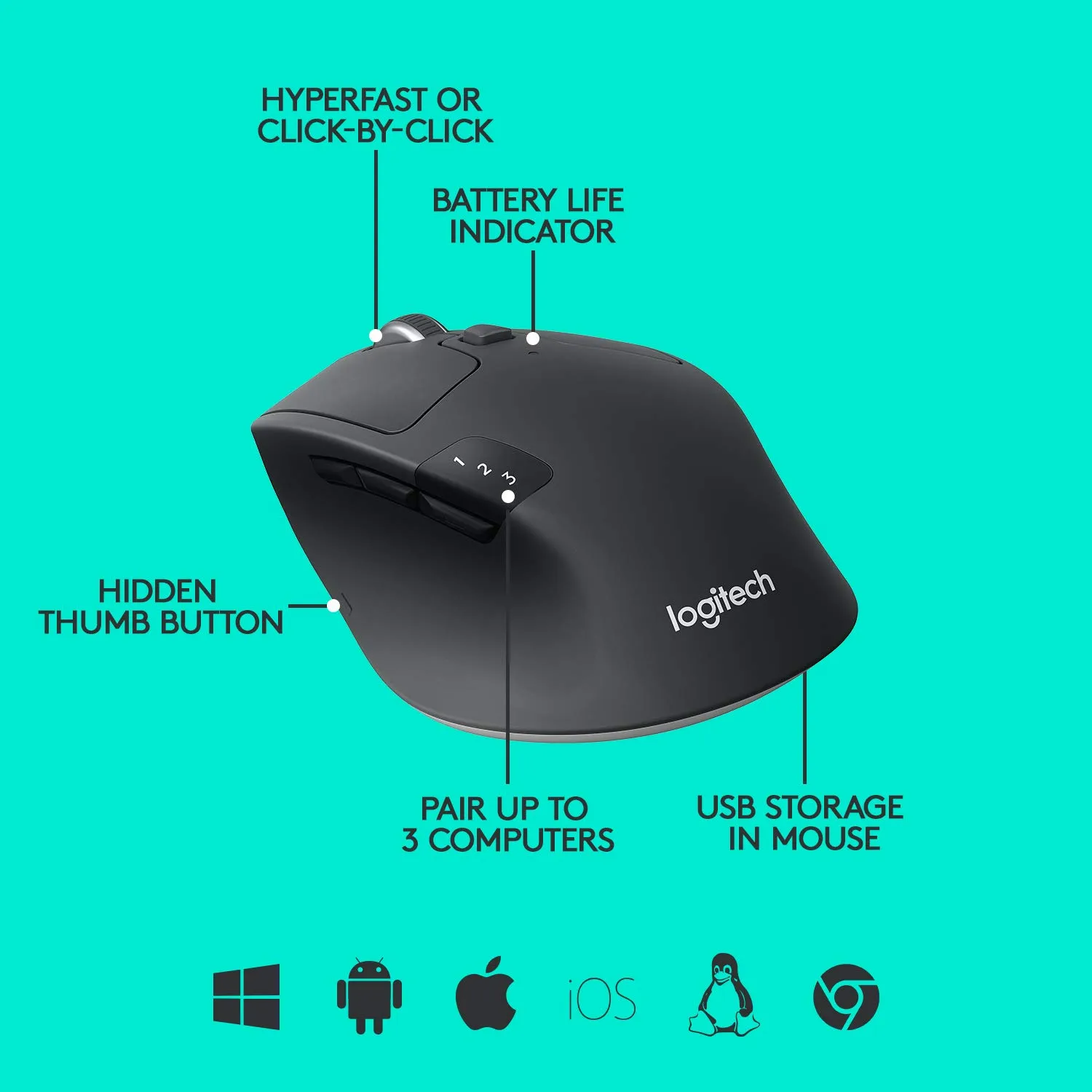 Logitech Bluetooth Mouse M720 Triathlon Graphite Black view 4